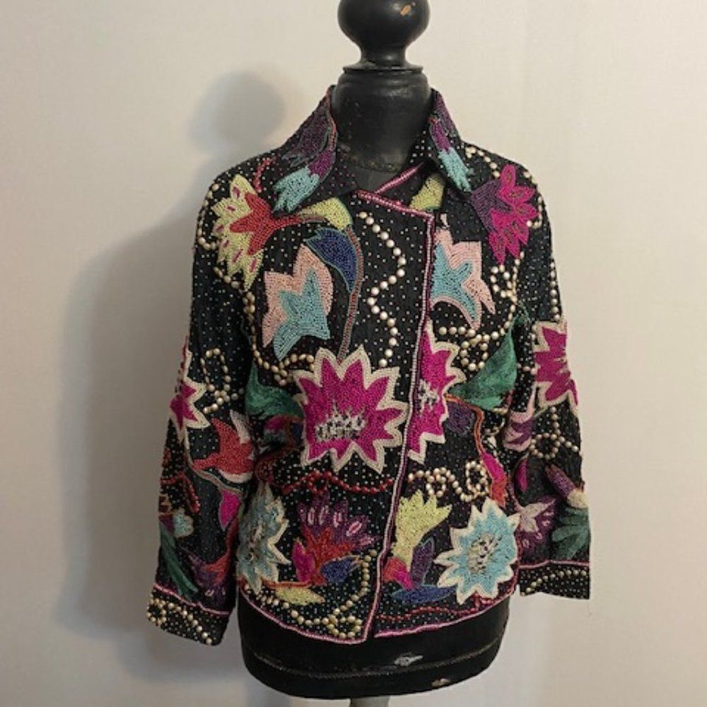 French Collezioni beaded Floral jacket, size Medium